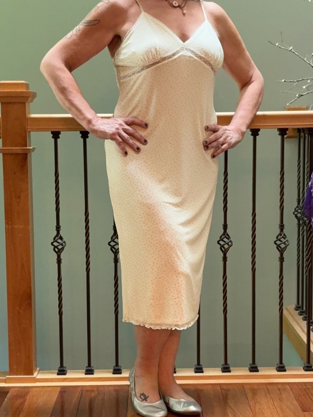 Abound Cream Midi Slip Dress with Delicate Dot Print